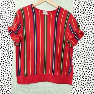 Vintage Primary Color + Green Striped Tee